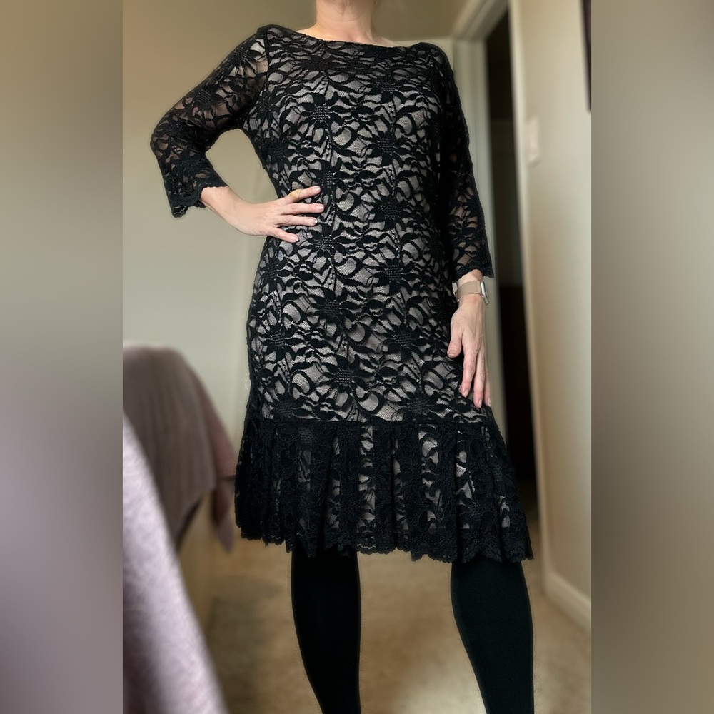 Calvin Klein Elegant Black Lace Dress - 14 - Picture 1 of 11